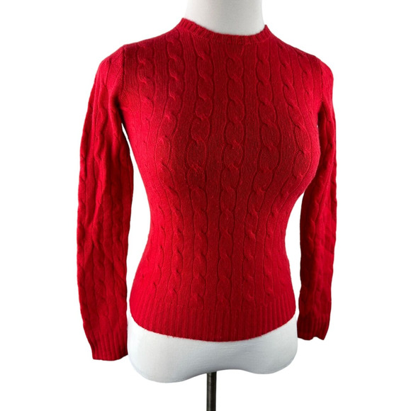 Ralph Lauren 100% Cashmere Slim Fit Cable Knit Crew Neck Sweater Red Size Small - Picture 3 of 15